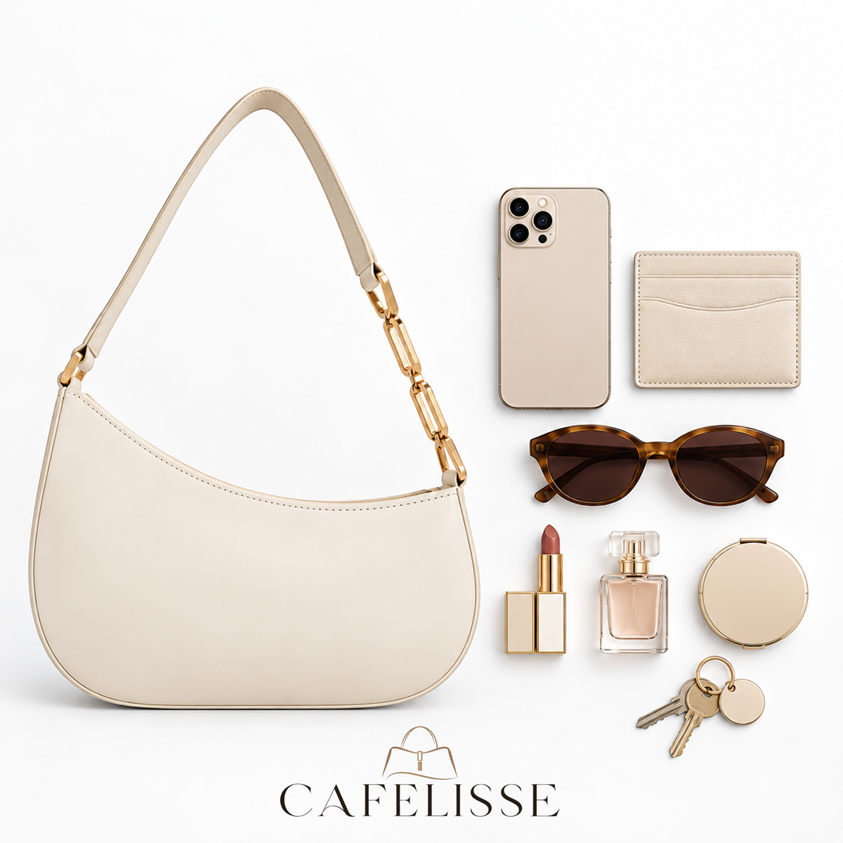 CAFELISSE® | Elodie Crescent Chain Shoulder Bag