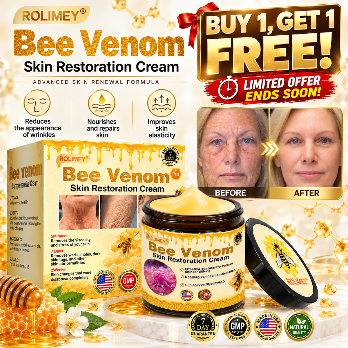 🔥Official Brand Shop丨Rolimey® Bee venom Pro Comprehensive Cream—Tightening for Skin Types