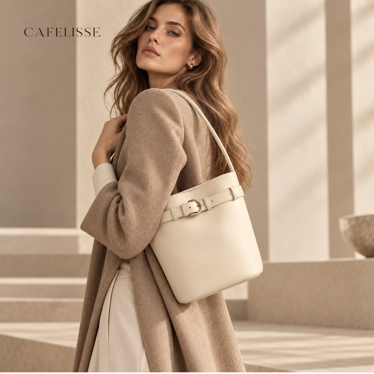 CAFELISSE® | Amelie Belted Bucket Shoulder Bag
