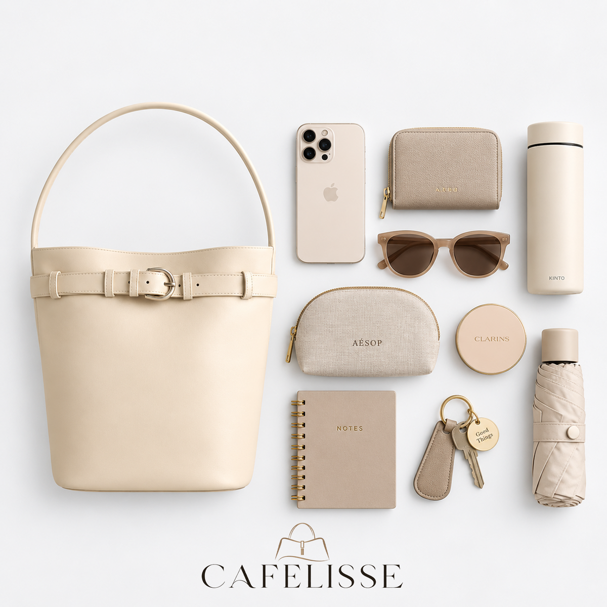 CAFELISSE® | Amelie Belted Bucket Shoulder Bag