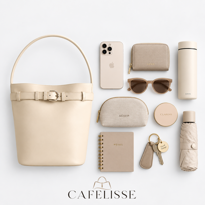 CAFELISSE® | Amelie Belted Bucket Shoulder Bag