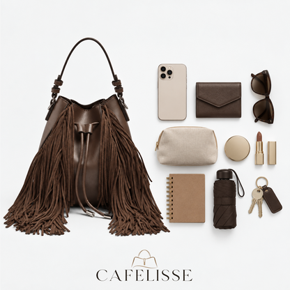 CAFELISSE® | Sienna Fringe Bucket Shoulder Bag